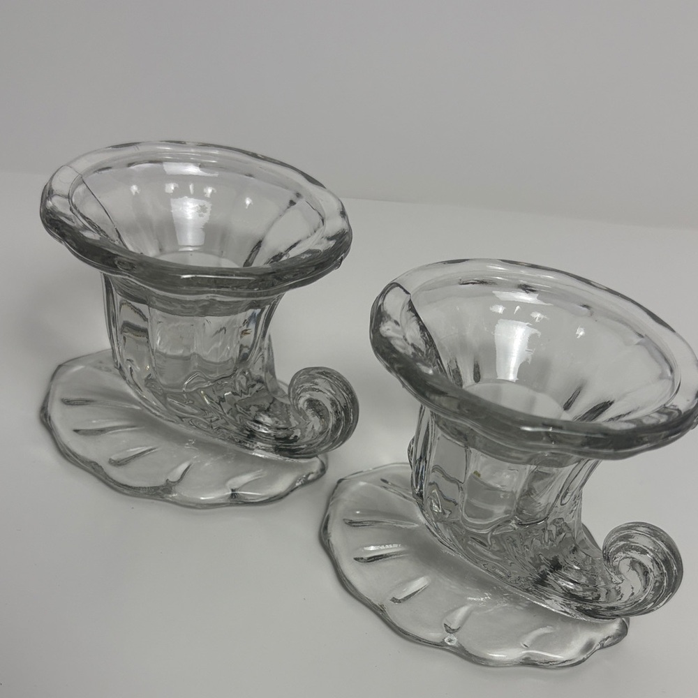 Elegant Vintage Glass Cornucopia Candle Holders